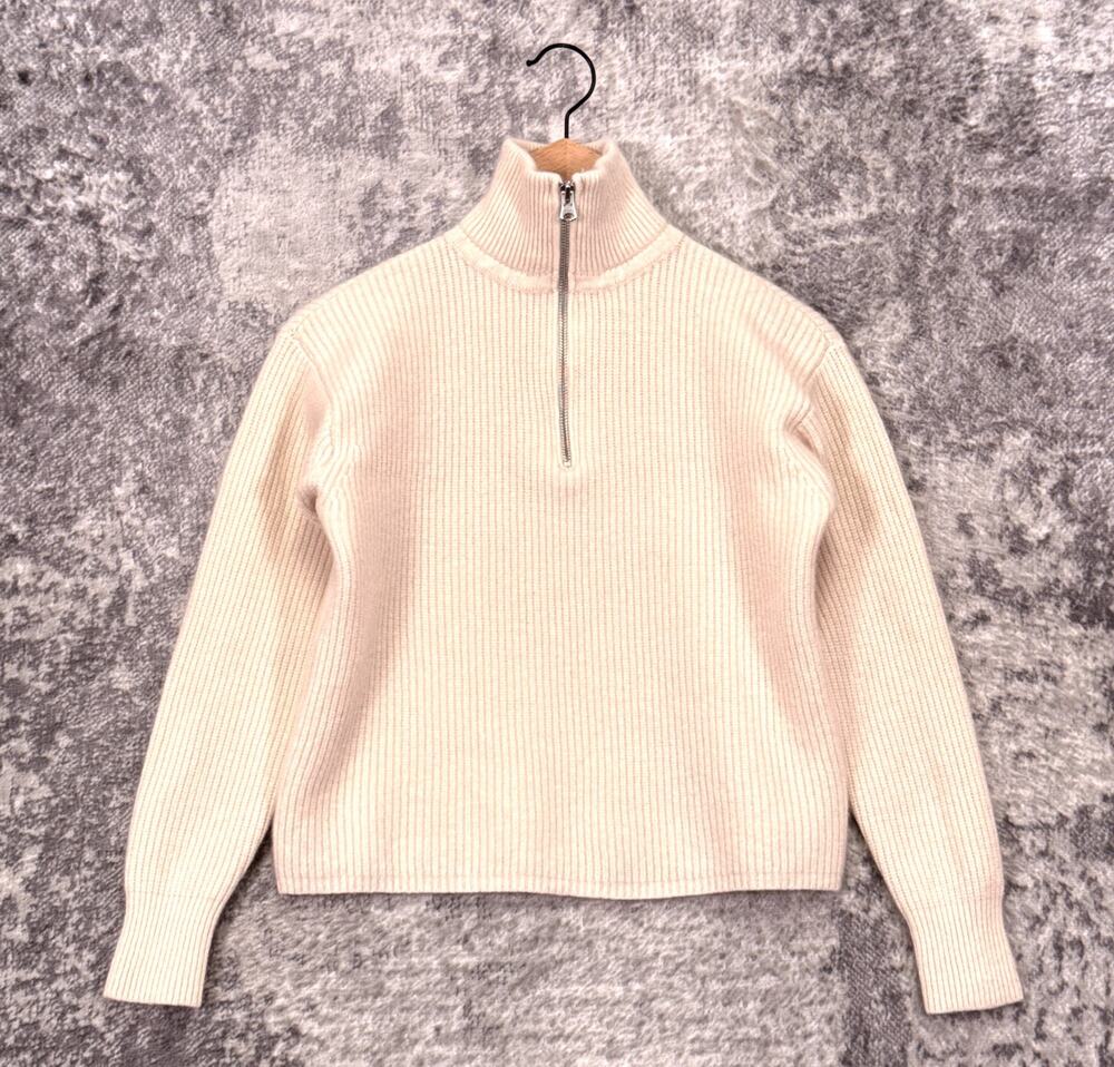 Quince Mongolian Cashmere Fisherman Quarter Zip Sweater XS Womens Ivory
